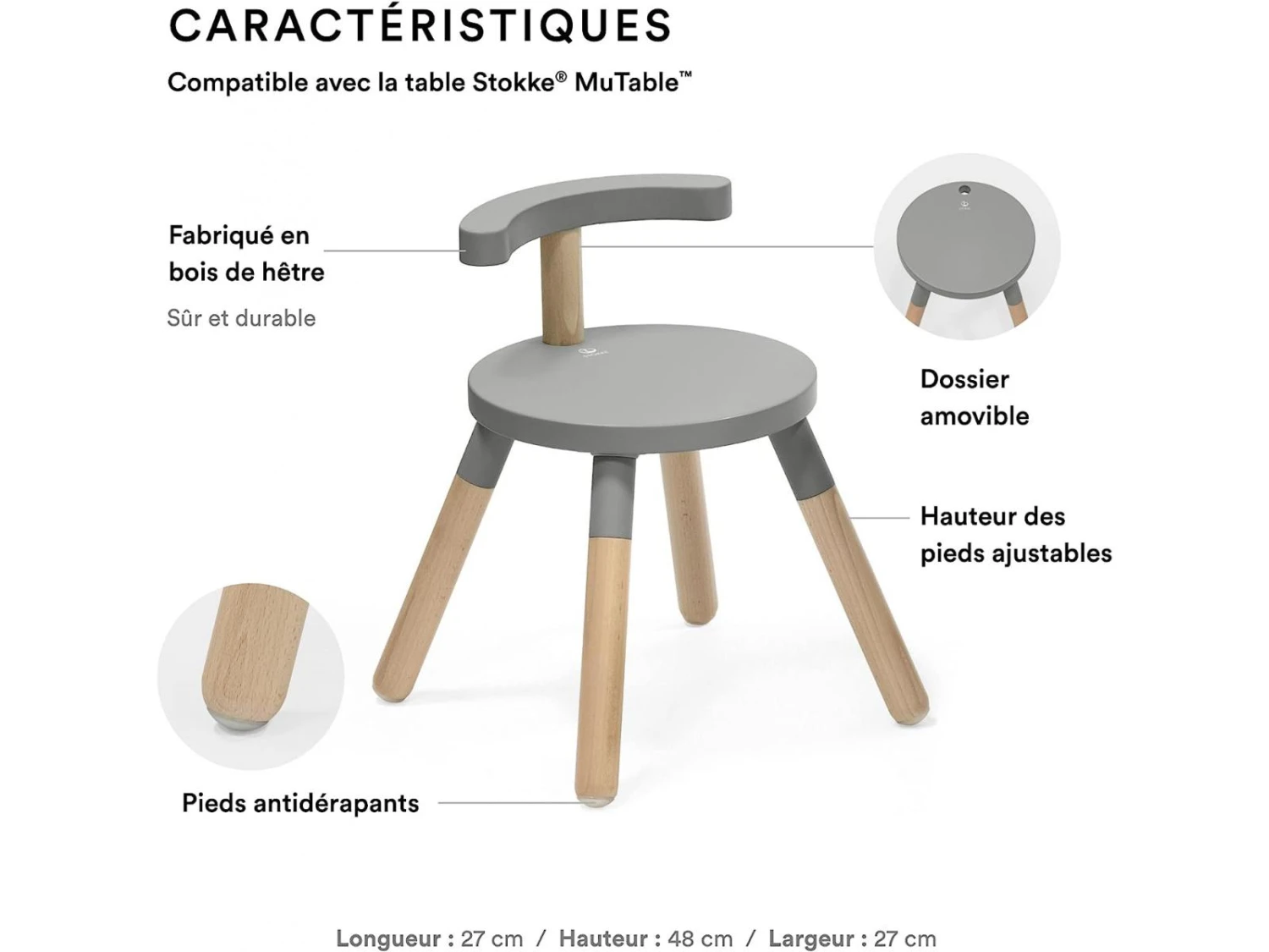 627102 - Chaise Pour Table De Jeu Stokke MuTable V2 Gris Tempête (Storm Grey) - Image 2